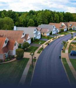 Aerial view of residential road