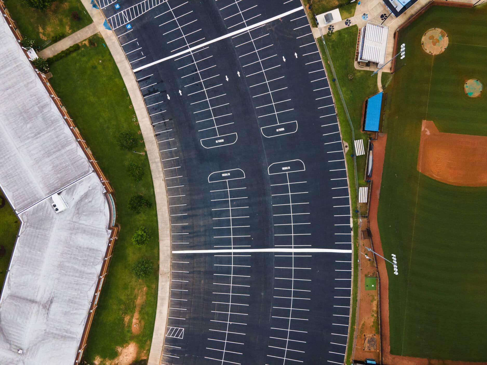 Aerial shot of a parking lot