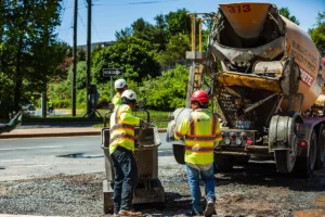 Concrete being poured at job site