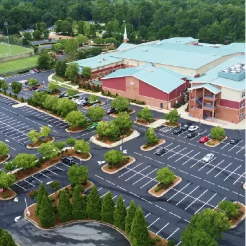 Aerial view of church exterior