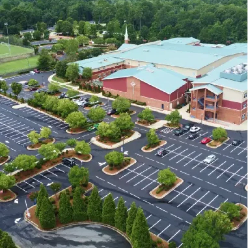 Aerial view of church exterior