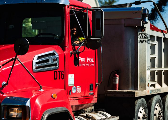 Pro-Pave Inc truck on-site at commercial paving project in Virigina