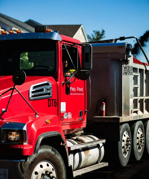 Pro-Pave Inc truck on-site at commercial paving project in Virigina